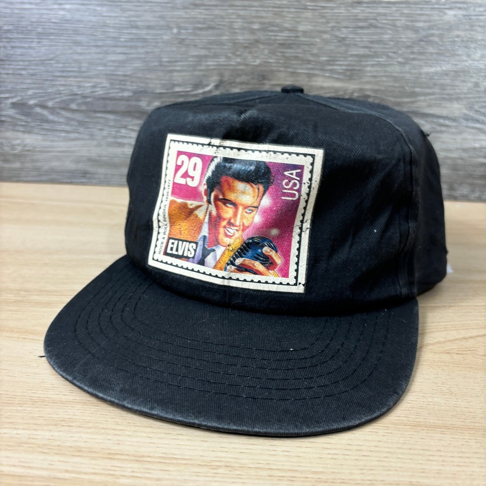 Vintage Elvis Hat Cap Snapback Black Stamp Music One Size Adjustable‎